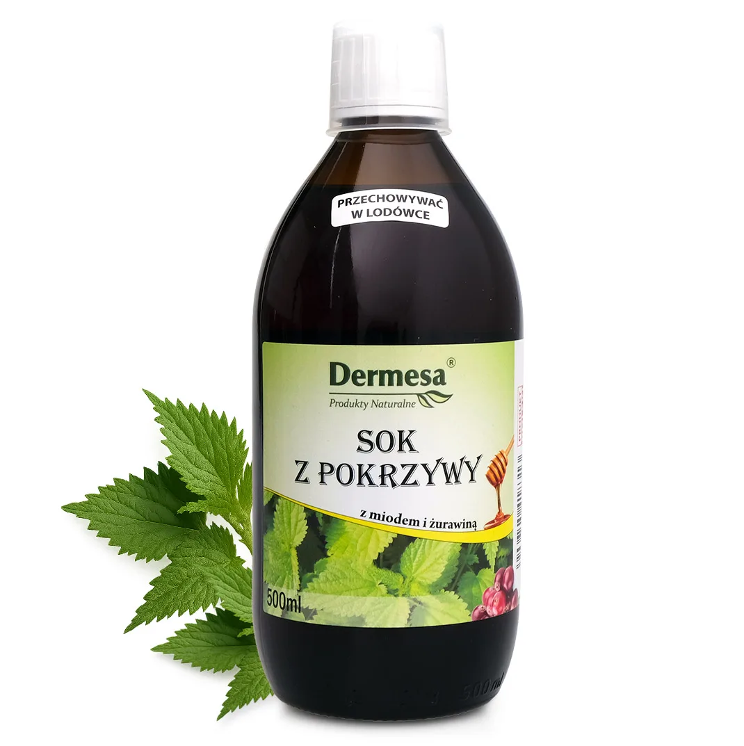 Sok z pokrzywy z miodem i żurawiną 500ml niepasteryzowany